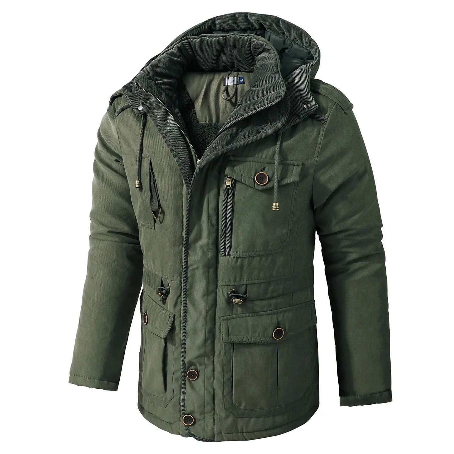 Men’s Quilted Jacket with Hood and Multiple Functional Pockets