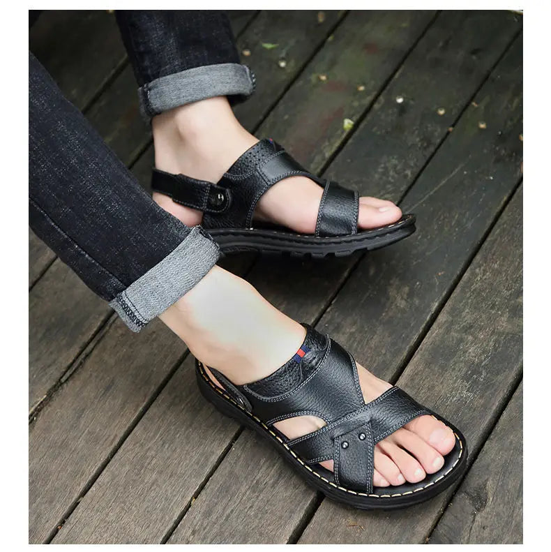 Men's Summer Leather Sandals - Reinforced Men's Shoes Made of Genuine Leather