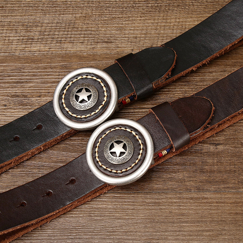 Men’s Leather Belt with Star Buckle – Country Style