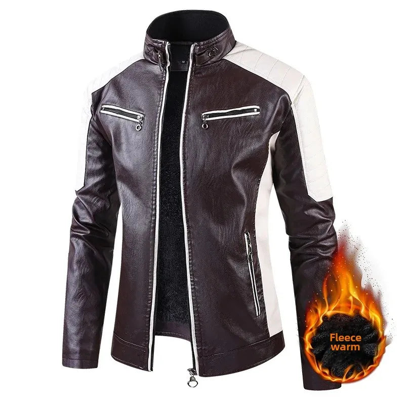 Men’s Biker-Style Jacket with Contrasting Panels and Functional Zippers