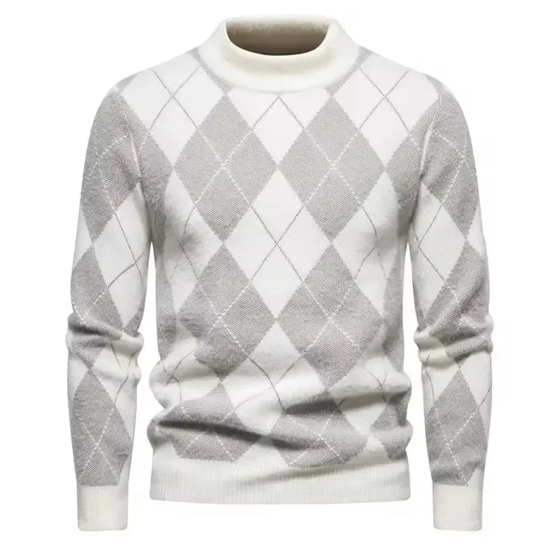Men’s Crew Neck Patterned Knit Sweater – Minimalist Style with Geometric Detailing