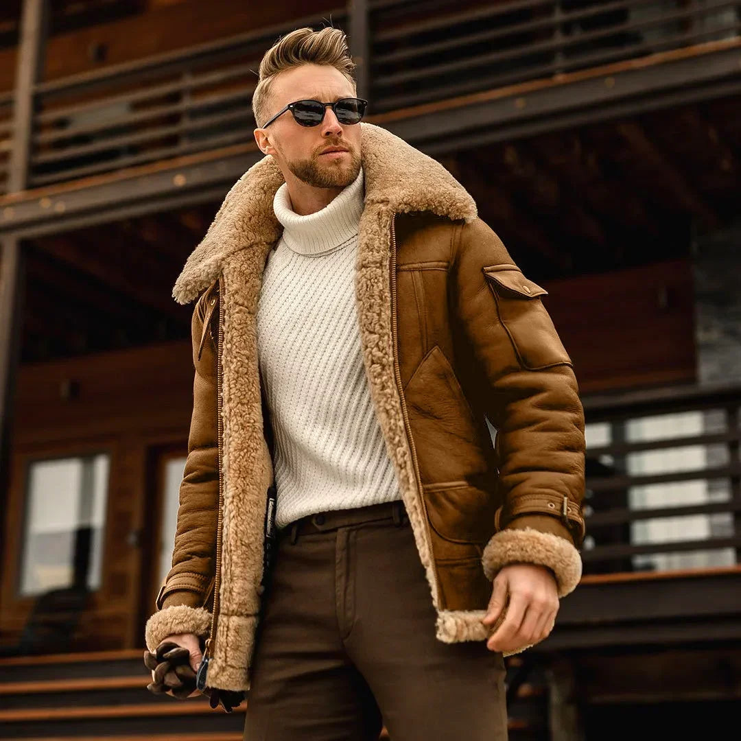 Men’s Aviator Jacket with Faux Fur Collar
