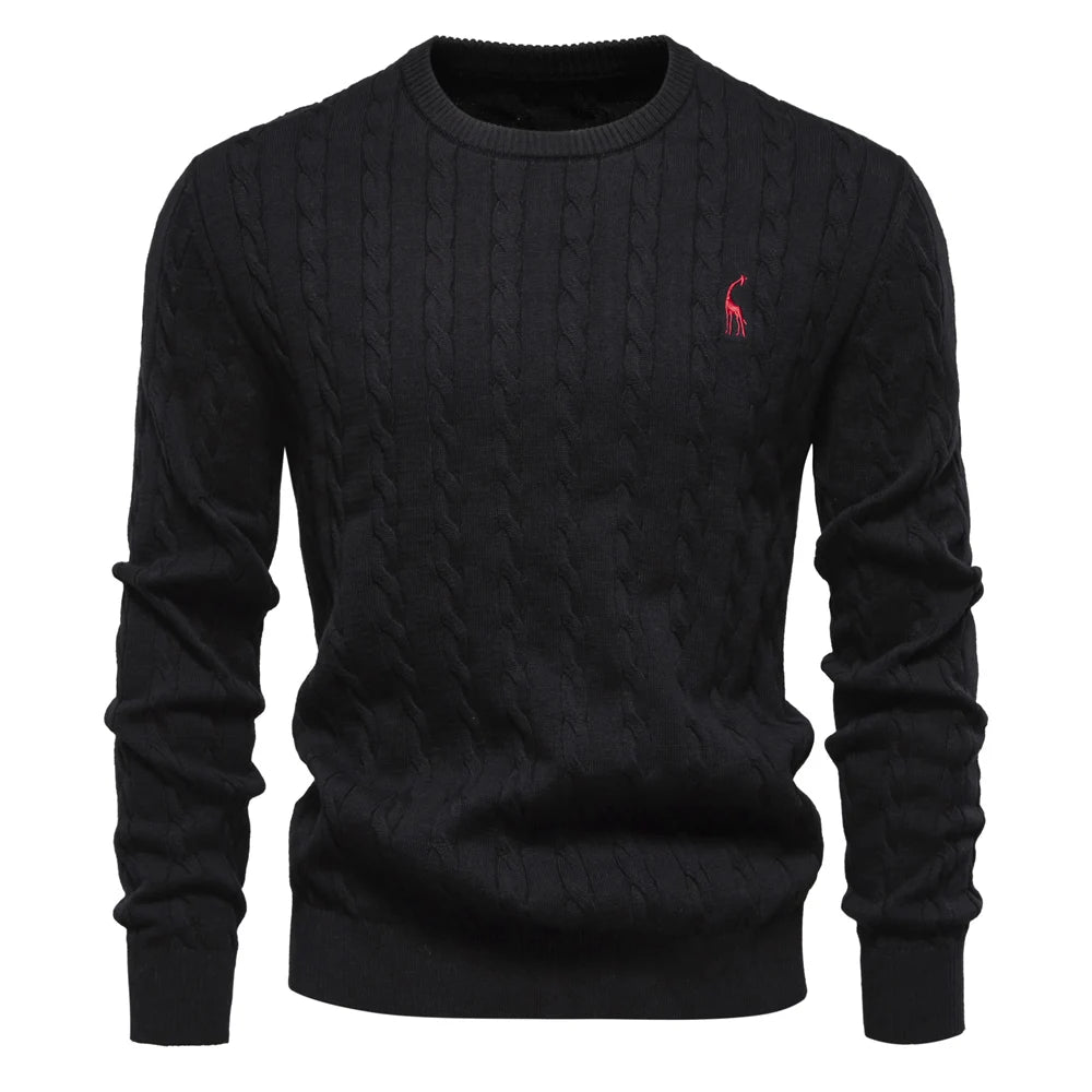 Men’s Cable Knit Sweater with Embroidery – Classic Style with a Unique Touch