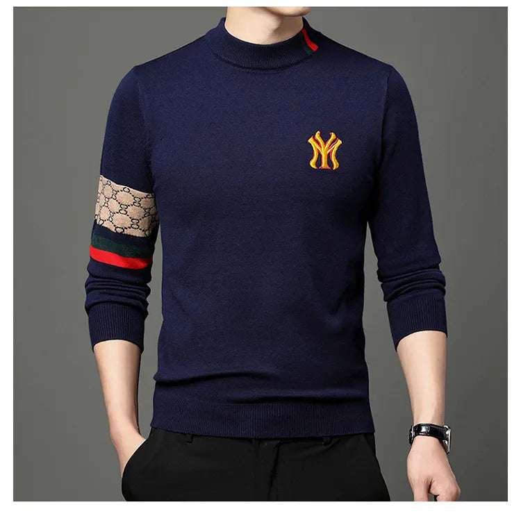 Men’s Slim Fit Knit Sweater with Sporty Sleeve Detail – Urban Elegance with Attitude
