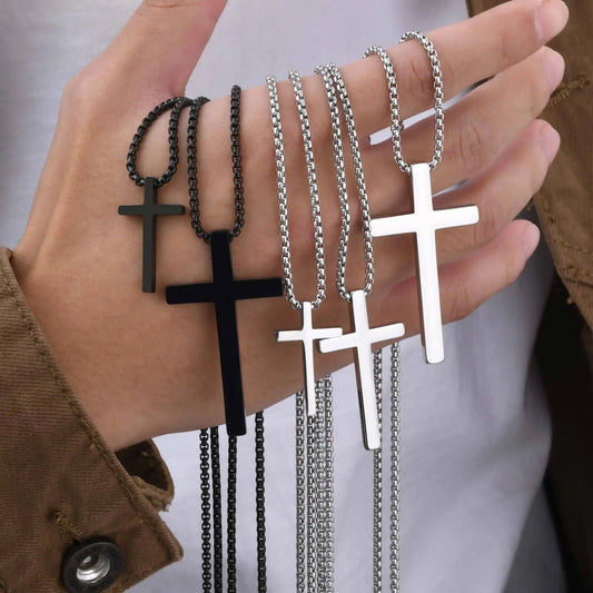 Classic Men's Cross Pendant Necklaces,Waterproof Stainless Steel Cross Collars