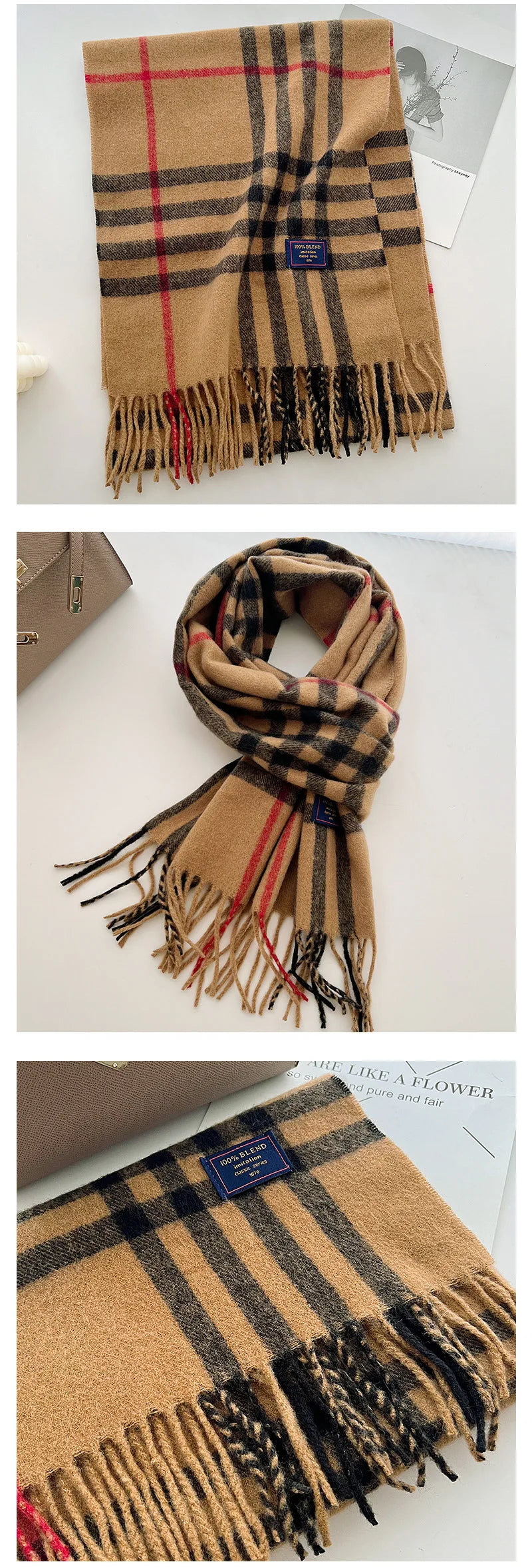 Classic Checkered Scarf with Fringes – Style and Comfort