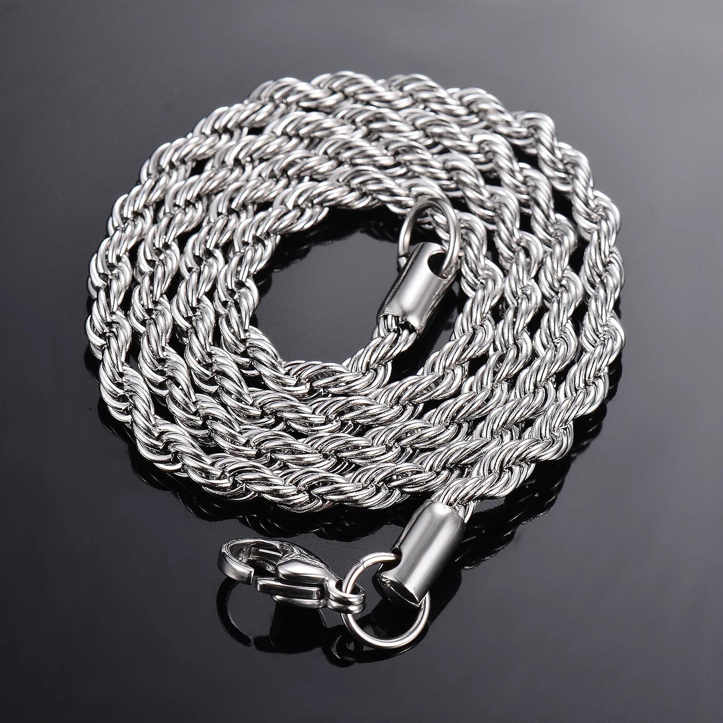 Stainless Steel Rope Chain Necklace – Classic Twist Design