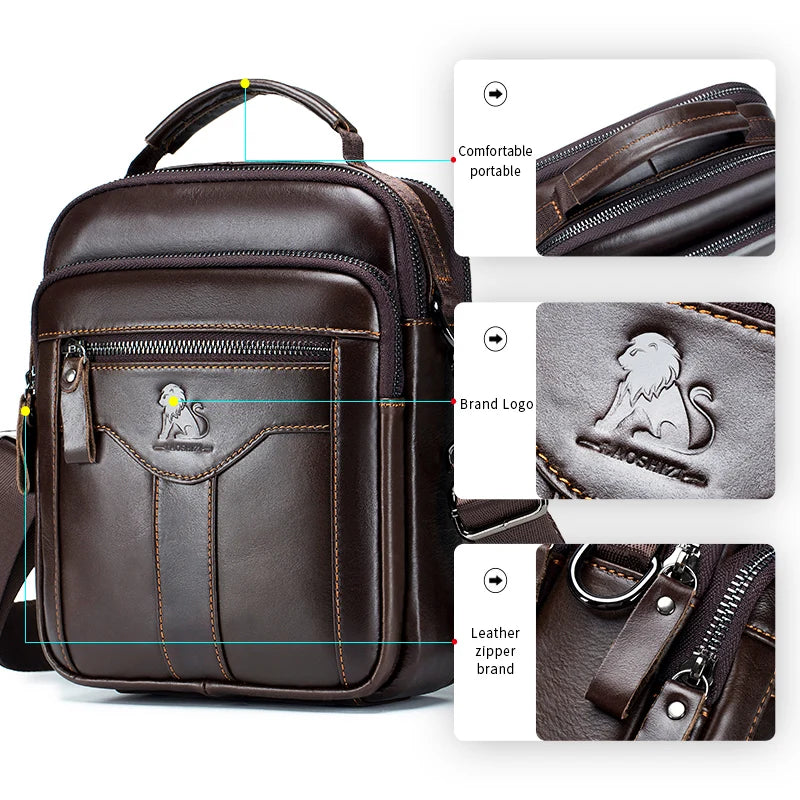 Men’s Vintage Leather Shoulder Bag – Small Crossbody Messenger with Multi-Pockets for Work, Travel & Daily Use