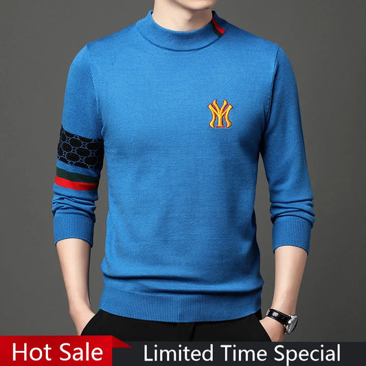 Men’s Slim Fit Knit Sweater with Sporty Sleeve Detail – Urban Elegance with Attitude