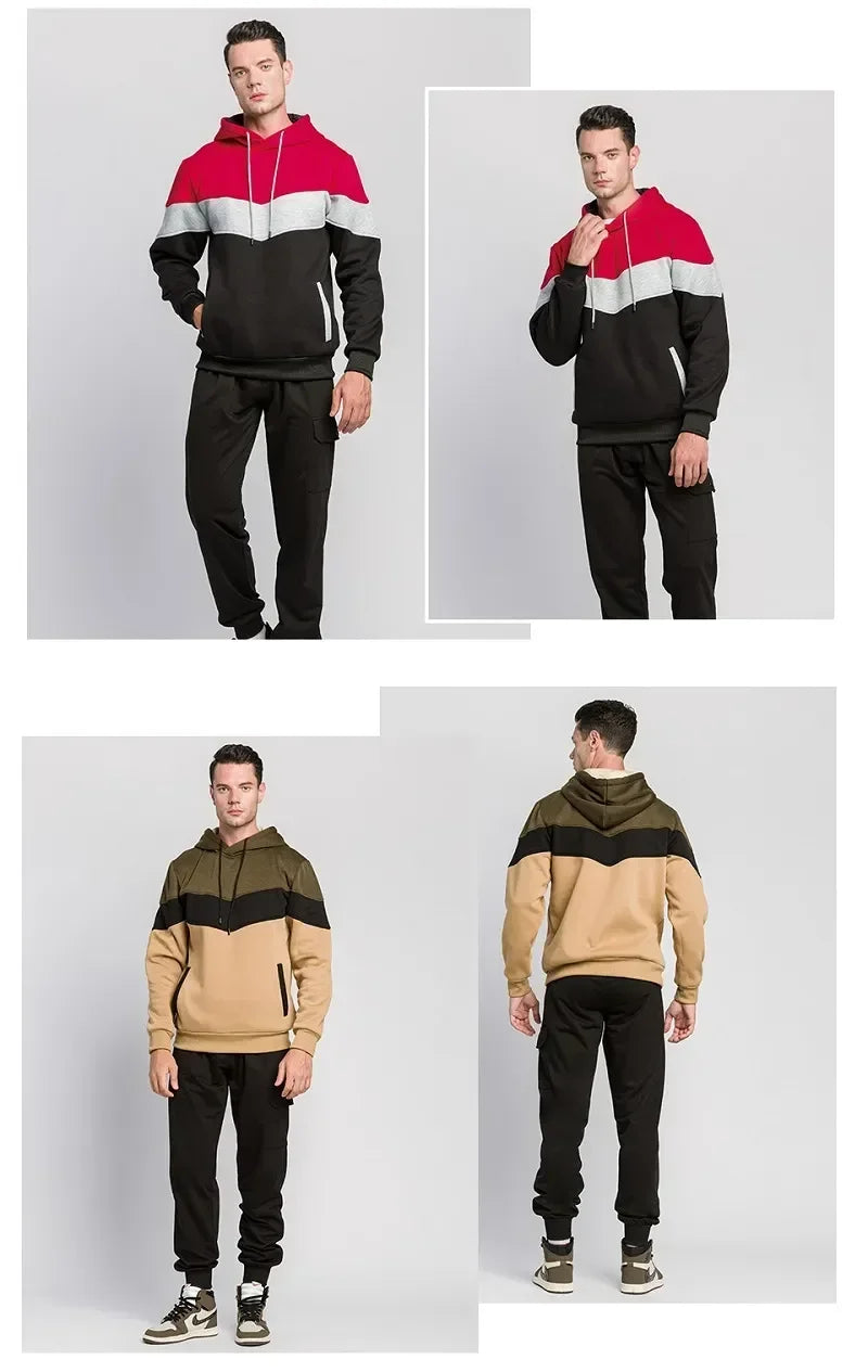 Men’s Modern Geometric Panel Pullover Hoodie – Casual Streetwear for Everyday Comfort