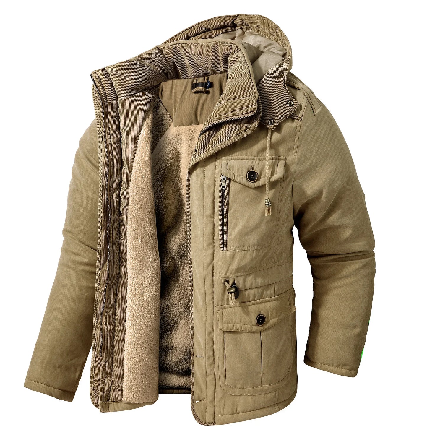 Men’s Quilted Jacket with Hood and Multiple Functional Pockets
