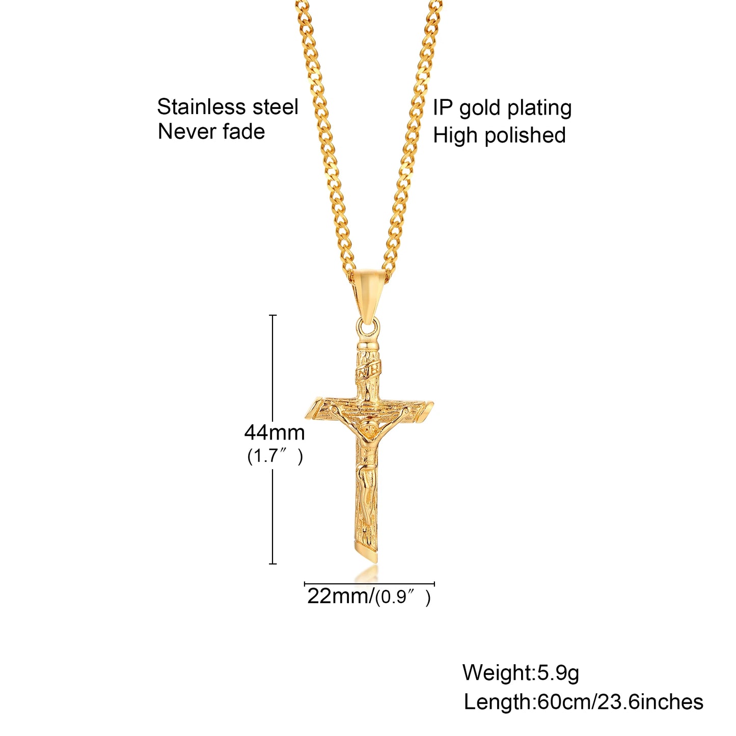 Gold Crucifix Pendant Necklace – Classic Religious Design