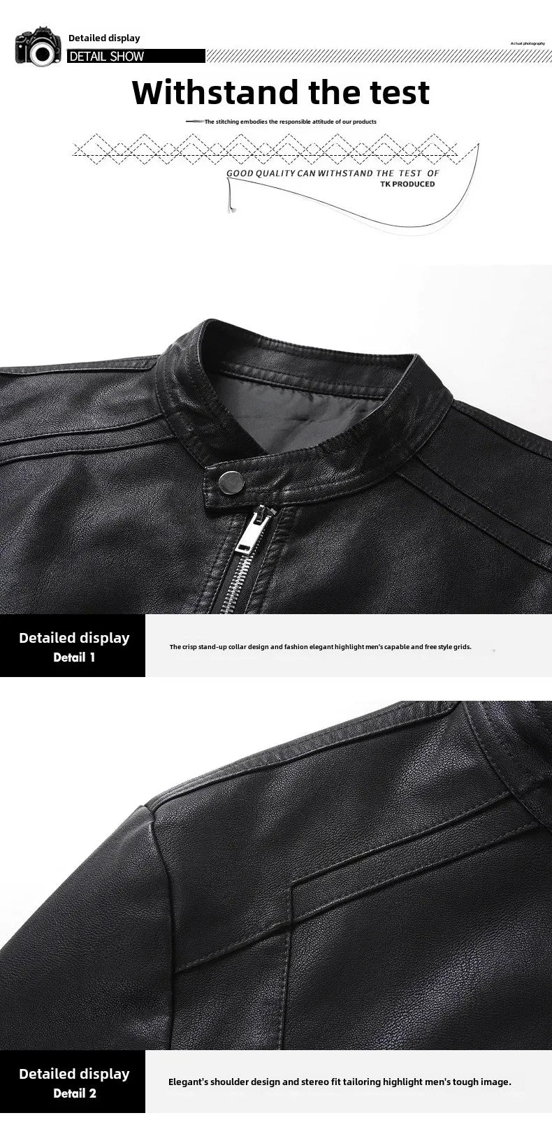 Men’s Biker-Style Jacket with Contrasting Panels and Functional Zippers