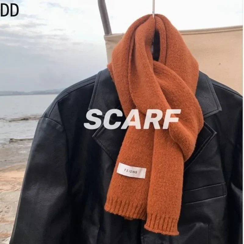 Men's Knitted Wool Scarf, Simple, Chic, Soft, Autumn Winter, Thermal Scarf