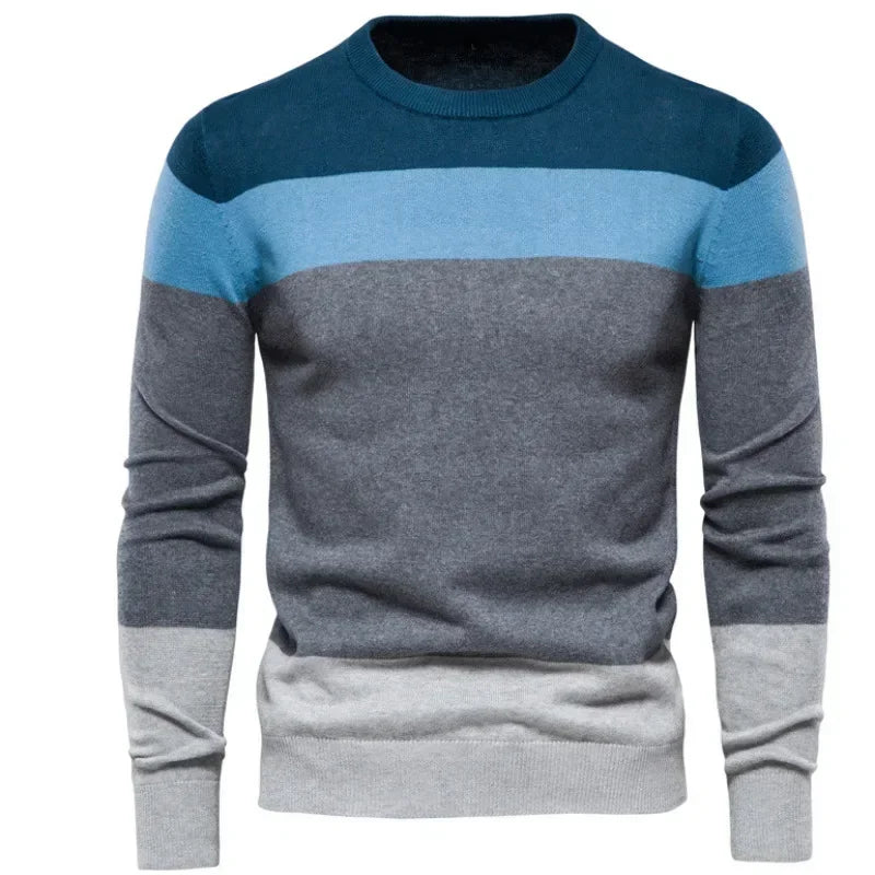 Men’s Casual Striped Knit Sweater – Modern Style for Fall and Winter