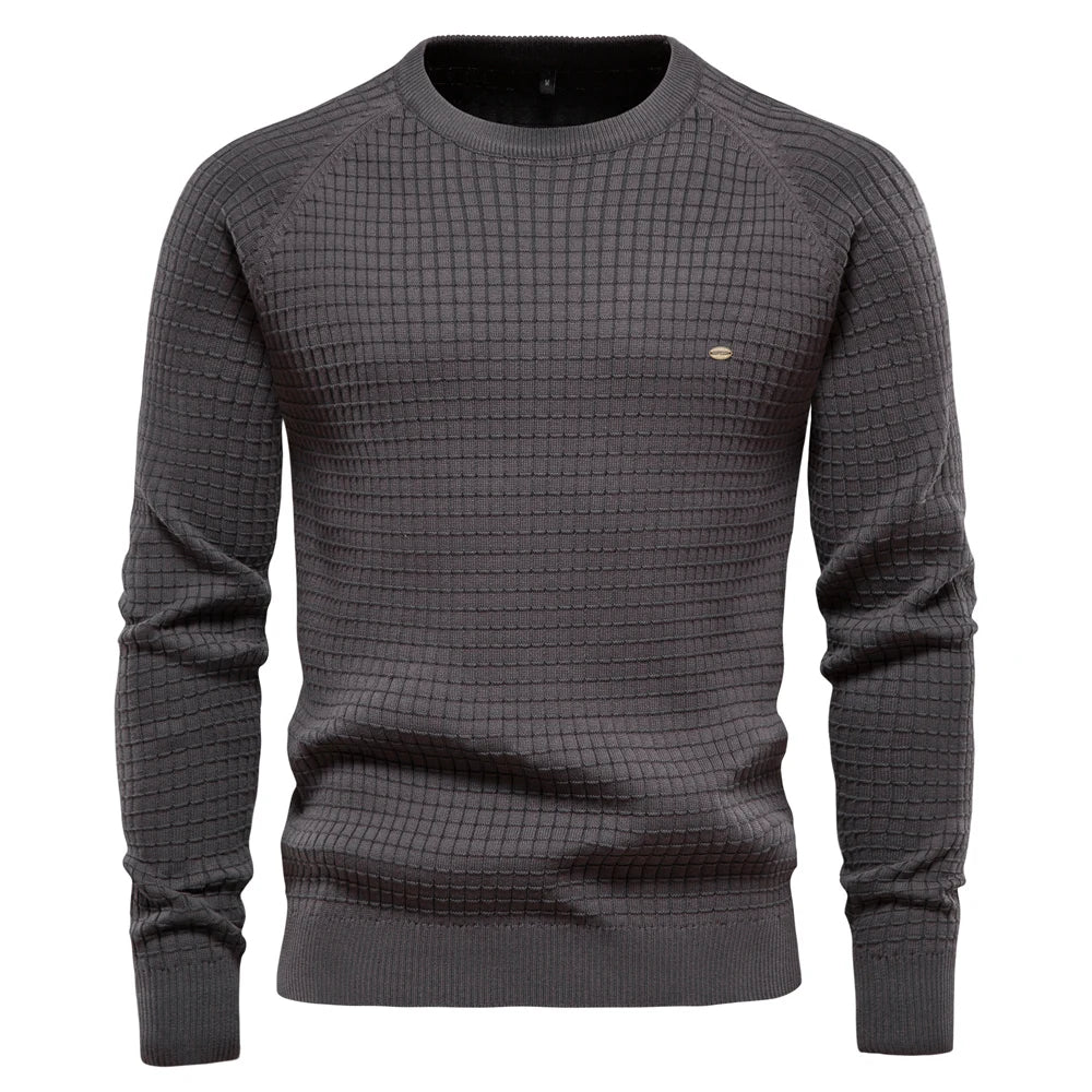 Men’s Cotton O-Neck Mesh Sweater – Solid Color, Winter and Autumn Basic Pullover
