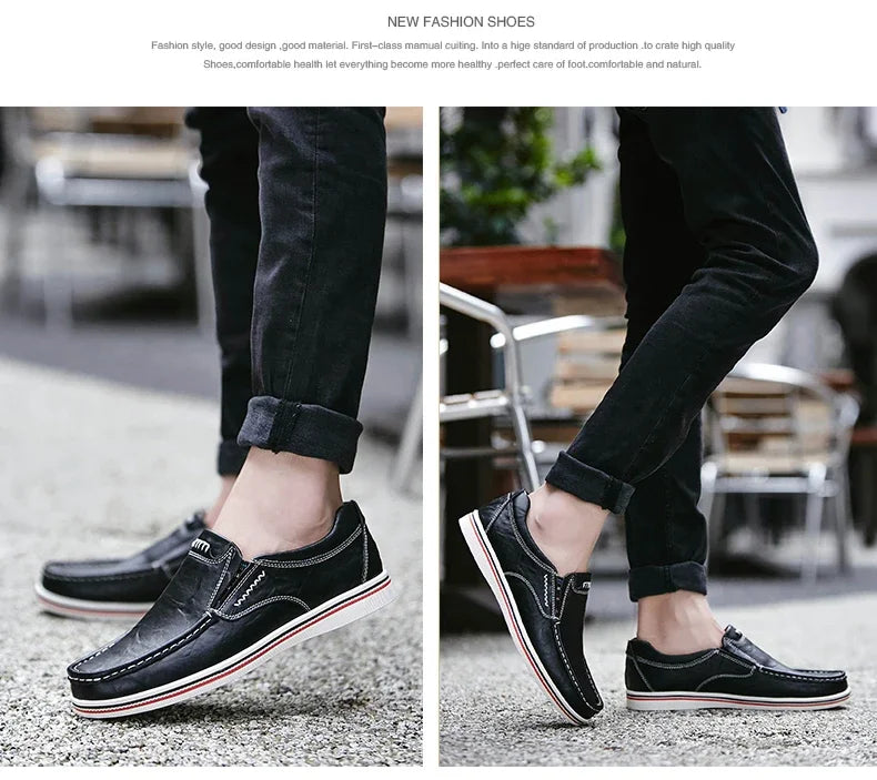 Freizeitschuhe aus Leder für Herren – Niedriger Mokassin, echtes Leder