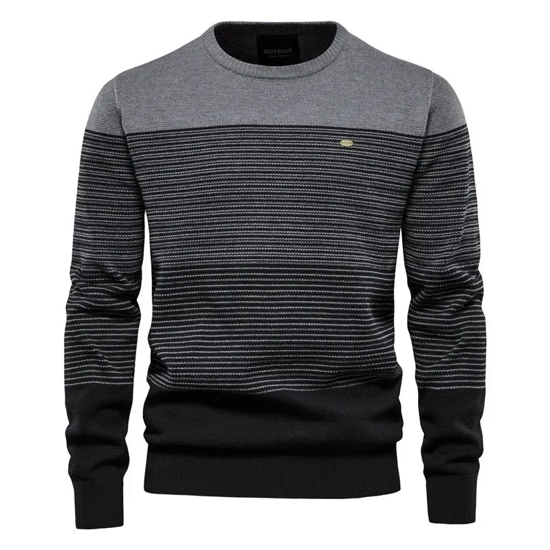 Men’s Casual Striped Sweater with Crew Neck