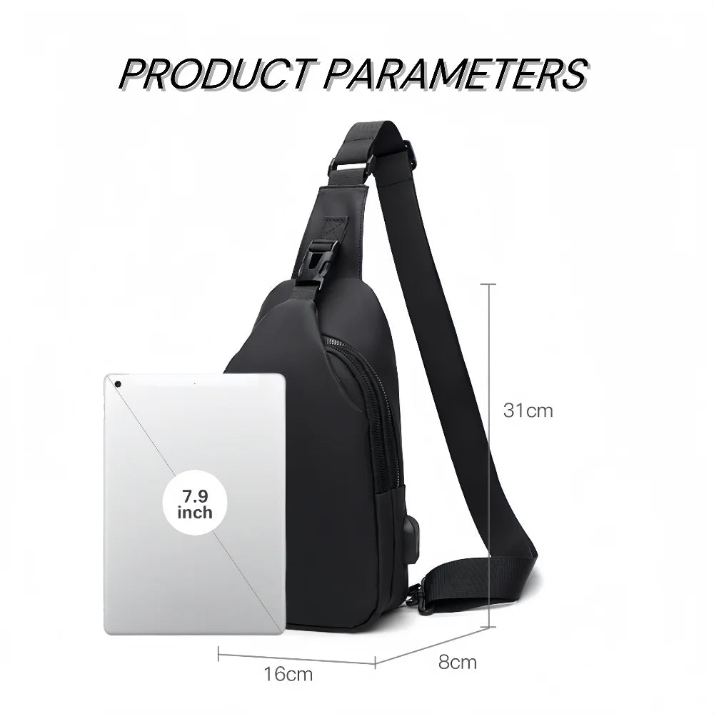 Men’s Anti-Theft Sling Bag with USB Charging Port – Waterproof Crossbody Chest Bag