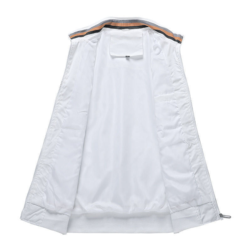 Men’s Casual Sport Jacket with Striped Collar and Cuffs