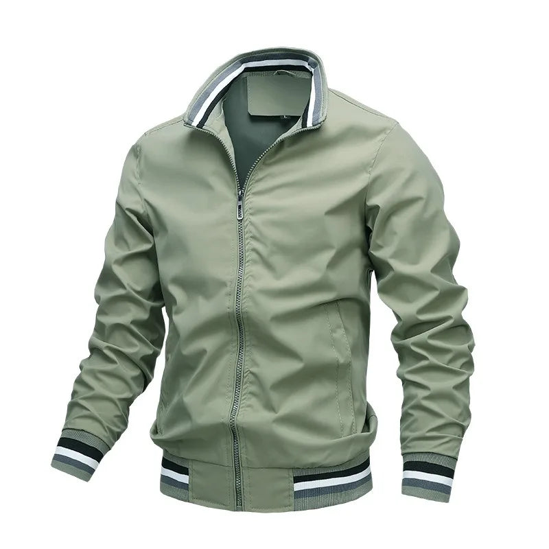 Men’s Casual Sport Jacket with Striped Collar and Cuffs