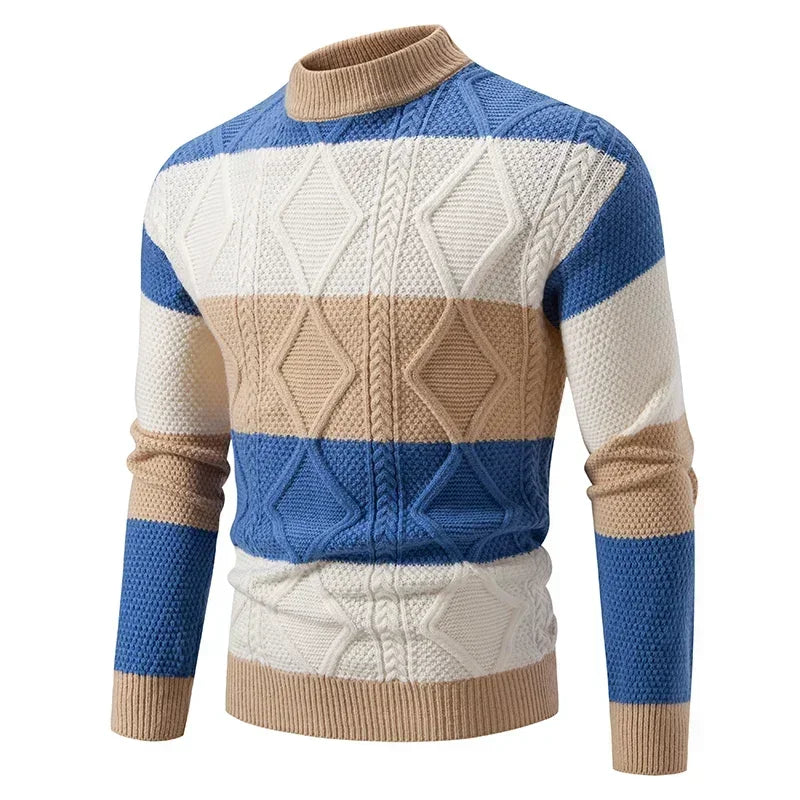 Men’s Slim Fit Patchwork Knit Sweater – Modern Textures for Smart Casual Looks