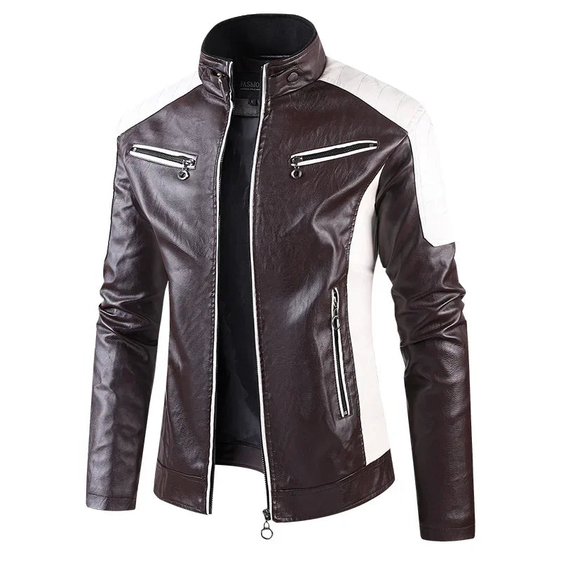 Men’s Biker-Style Jacket with Contrasting Panels and Functional Zippers