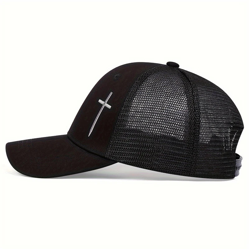 Cross Embroidered Trucker Cap
