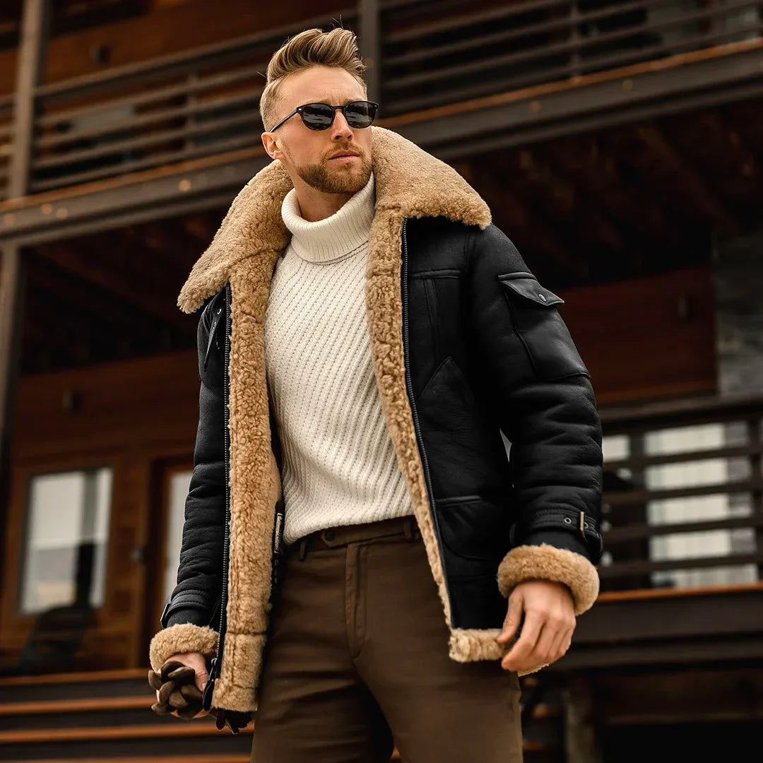 Men’s Aviator Jacket with Faux Fur Collar