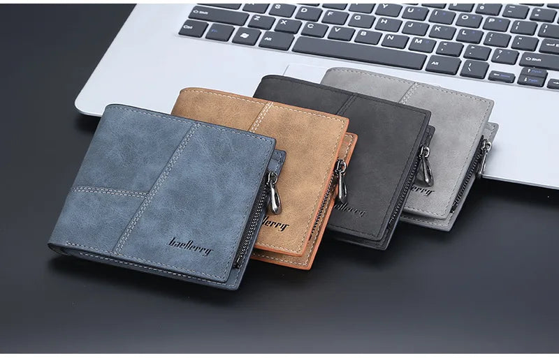 Vertical Men’s Wallet with Minimalist Geometric Stitch Design – Compact and Stylish