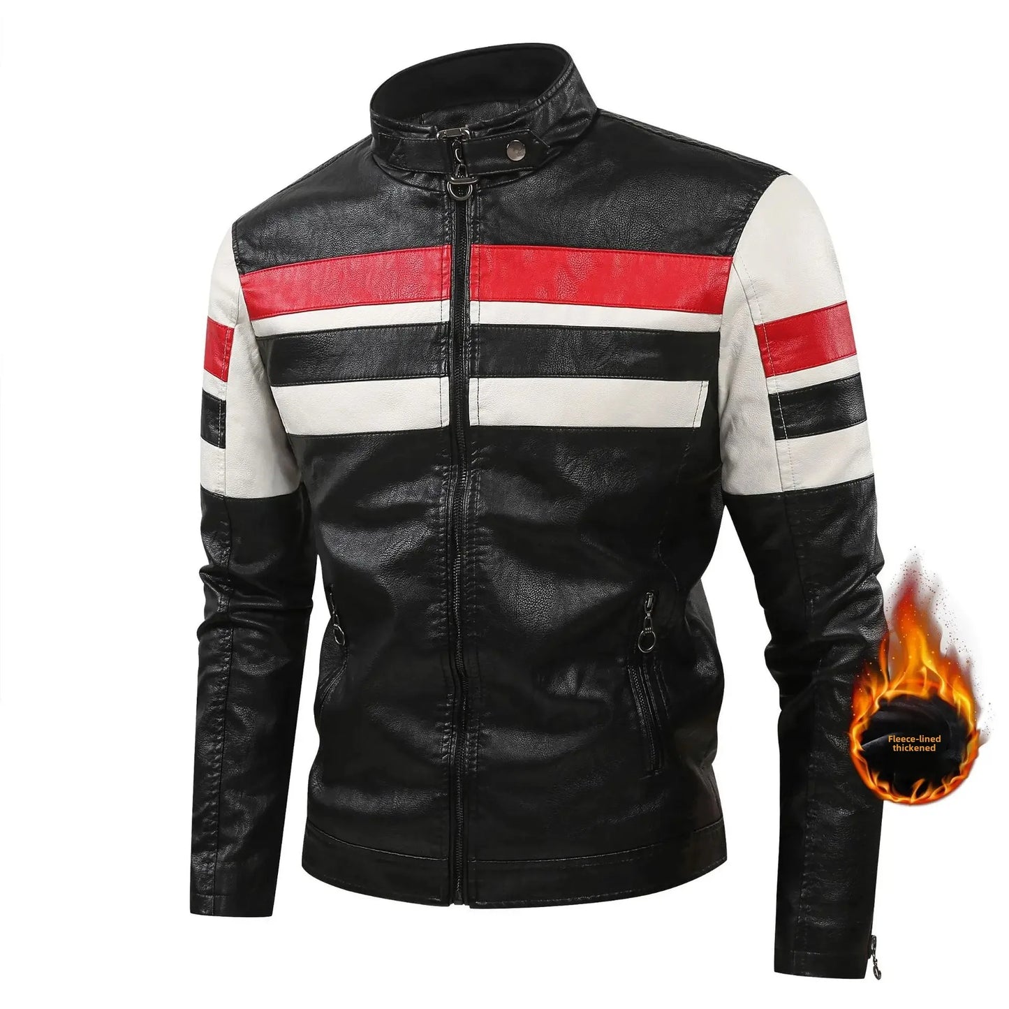 Men’s Biker-Style Jacket with Contrasting Panels and Functional Zippers