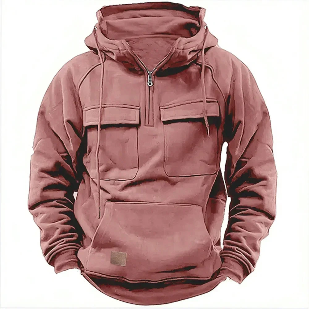 Men’s Hoodie with Front Zipper and Utility Style Chest Pockets