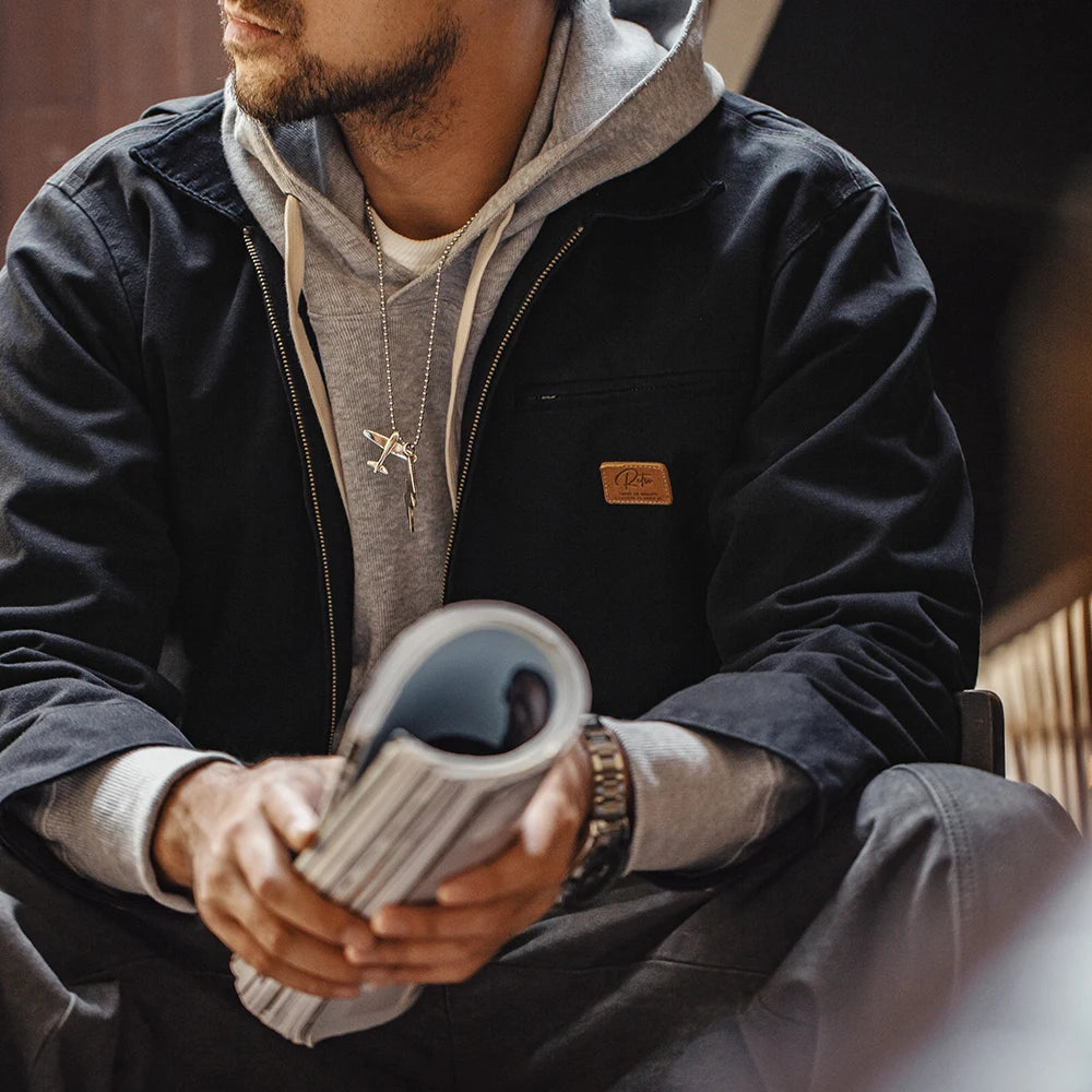 Men’s Workwear Style Jacket with Front Zipper and Utility Pockets