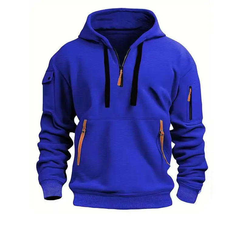 Men’s Tactical Hoodie with Contrast Zippers and Sleeve Pocket