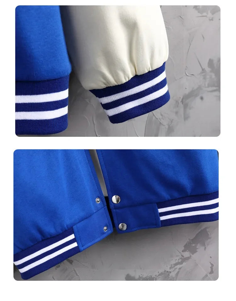 Men’s Varsity College Jacket with Embroidered Details and Snap Button Closure