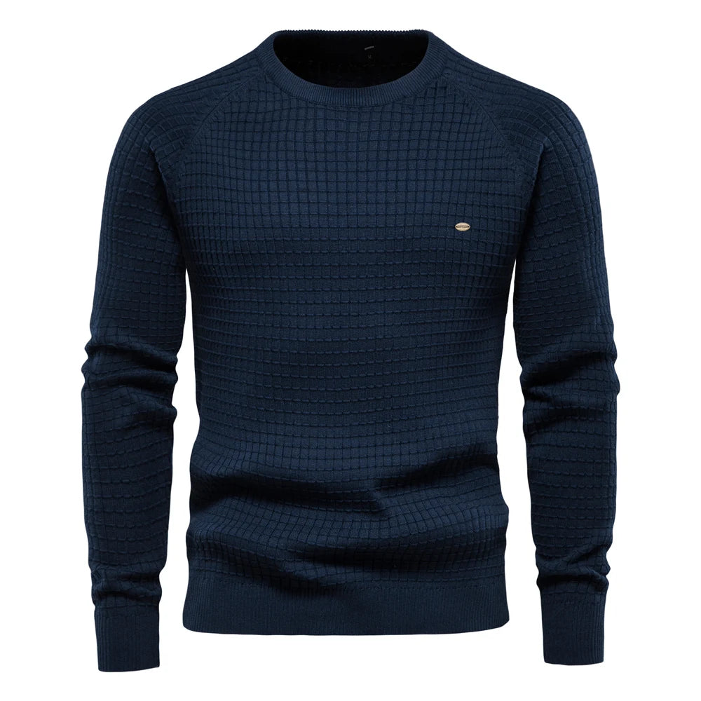 Men’s Cotton O-Neck Mesh Sweater – Solid Color, Winter and Autumn Basic Pullover