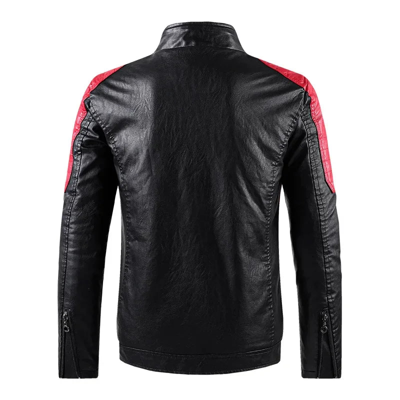 Men’s Biker-Style Jacket with Contrasting Panels and Functional Zippers