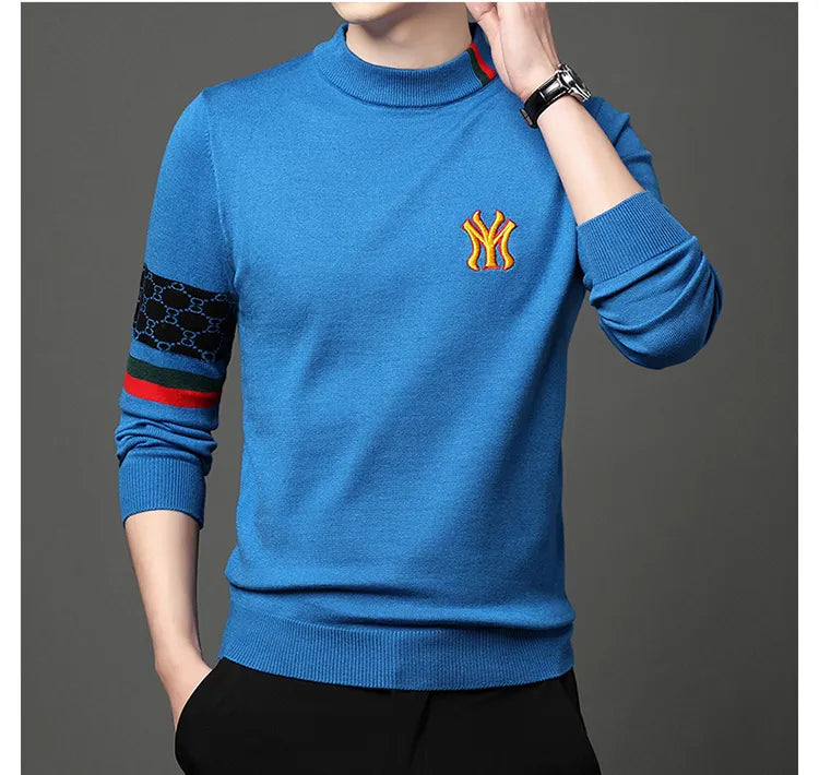 Men’s Slim Fit Knit Sweater with Sporty Sleeve Detail – Urban Elegance with Attitude