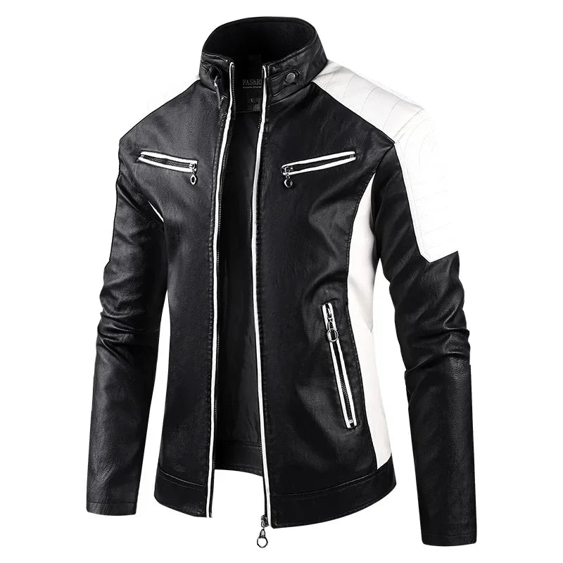 Men’s Biker-Style Jacket with Contrasting Panels and Functional Zippers