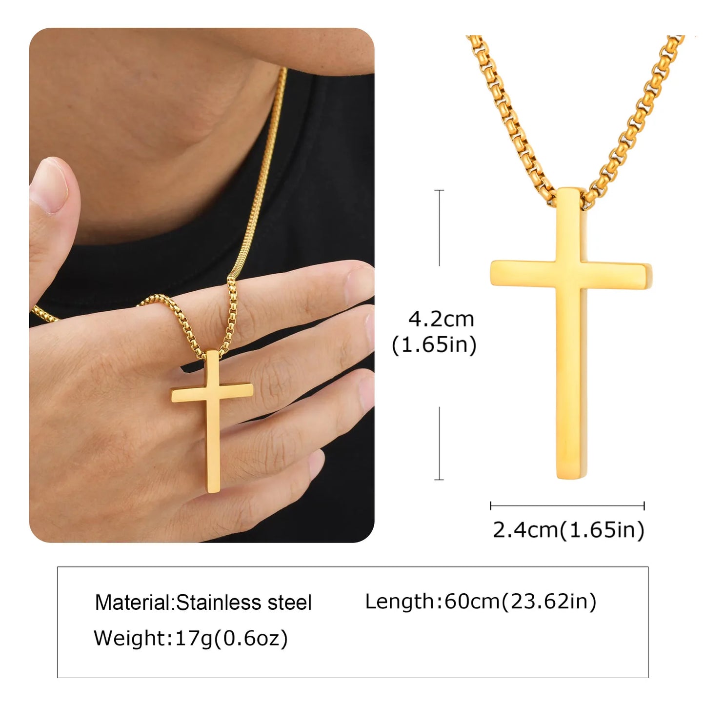Classic Men's Cross Pendant Necklaces,Waterproof Stainless Steel Cross Collars