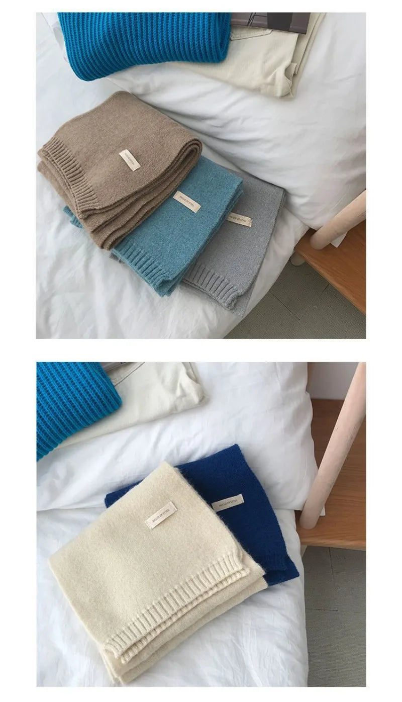 Men's Knitted Wool Scarf, Simple, Chic, Soft, Autumn Winter, Thermal Scarf