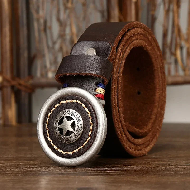 Men’s Leather Belt with Star Buckle – Country Style