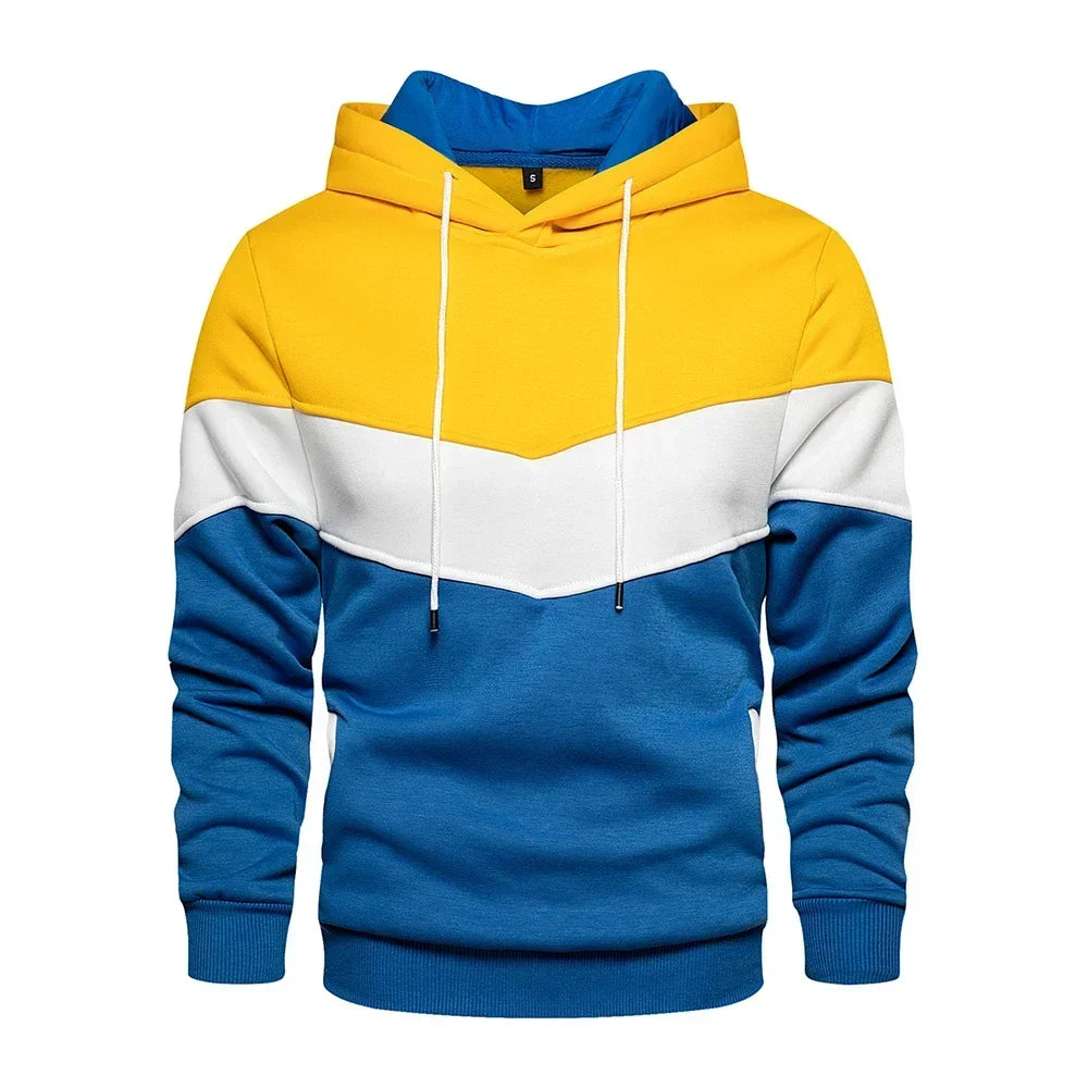 Men’s Modern Geometric Panel Pullover Hoodie – Casual Streetwear for Everyday Comfort