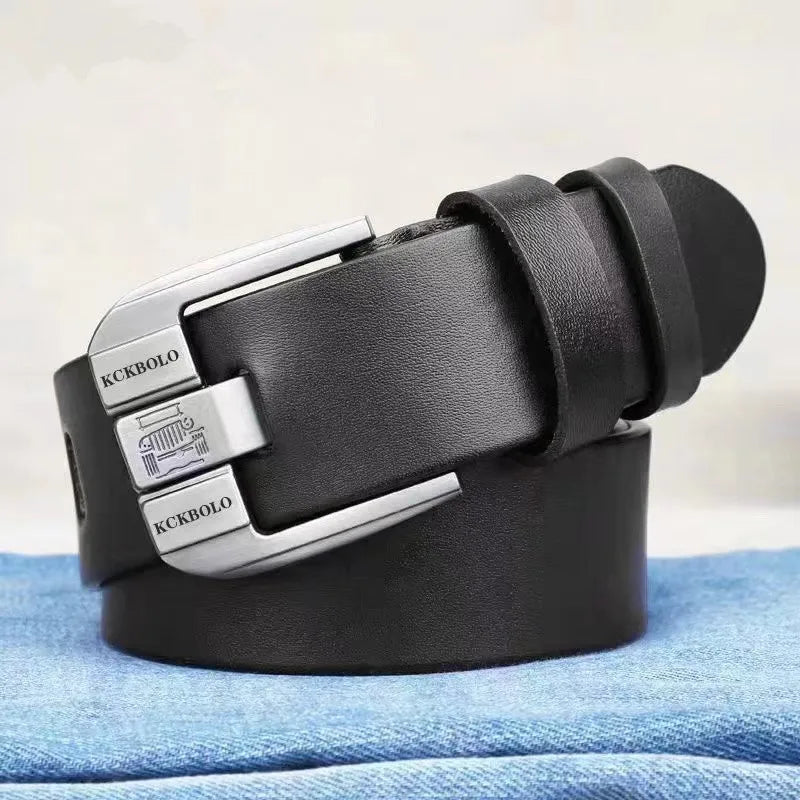 Men’s Genuine Leather Belt with Branded Buckle – Stylish and Durable