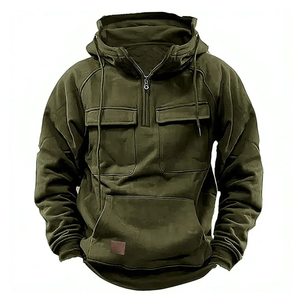 Men’s Hoodie with Front Zipper and Utility Style Chest Pockets