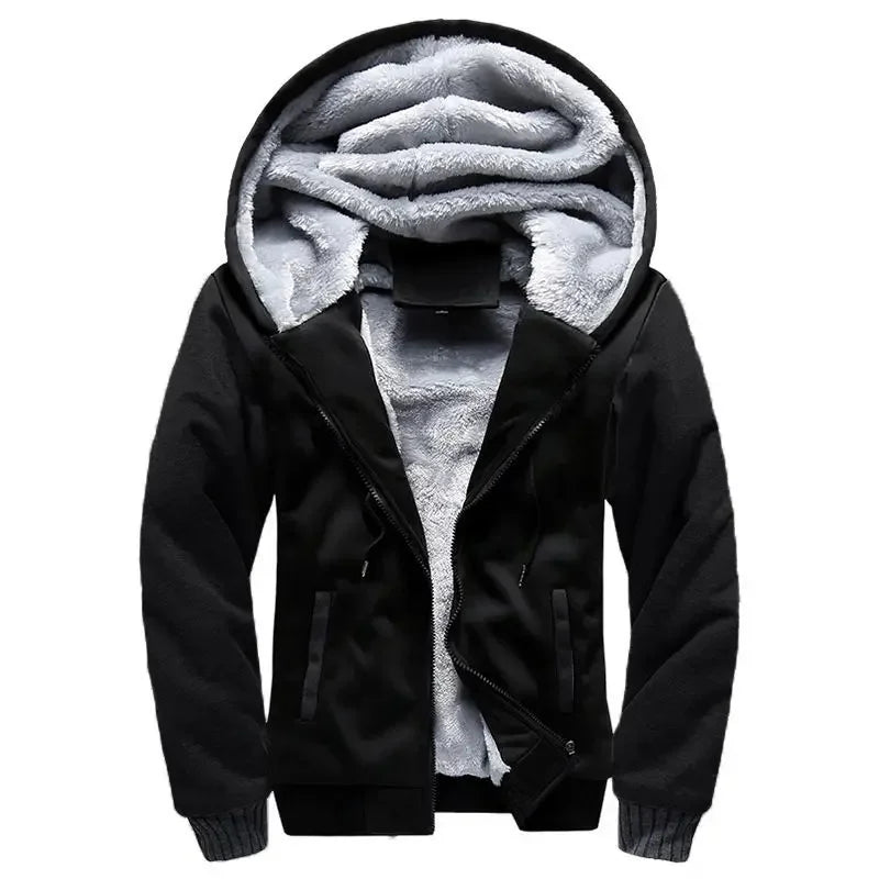 Men’s Fleece-Lined Hoodie with Camouflage Sleeves and Full Insulation