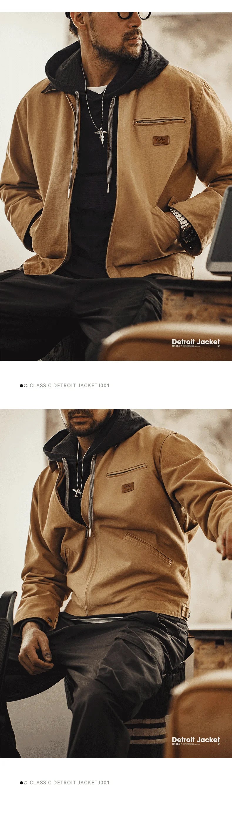 Men’s Workwear Style Jacket with Front Zipper and Utility Pockets