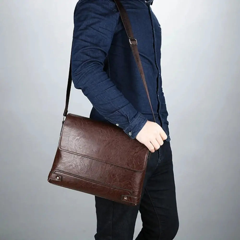PU Leather Business Bag for Men – Laptop Tote & Crossbody Satchel