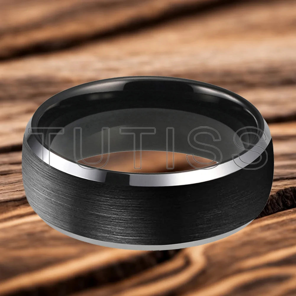 6/8mm Tungsten Carbide Engagement Ring for Men, Modern Engagement Ring Dome, Brushed Slant Edge