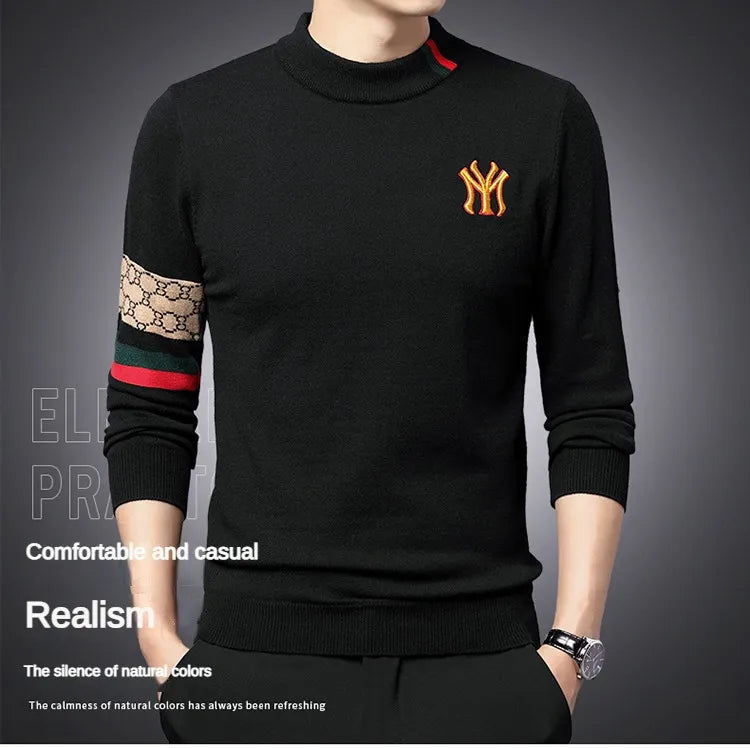 Men’s Slim Fit Knit Sweater with Sporty Sleeve Detail – Urban Elegance with Attitude